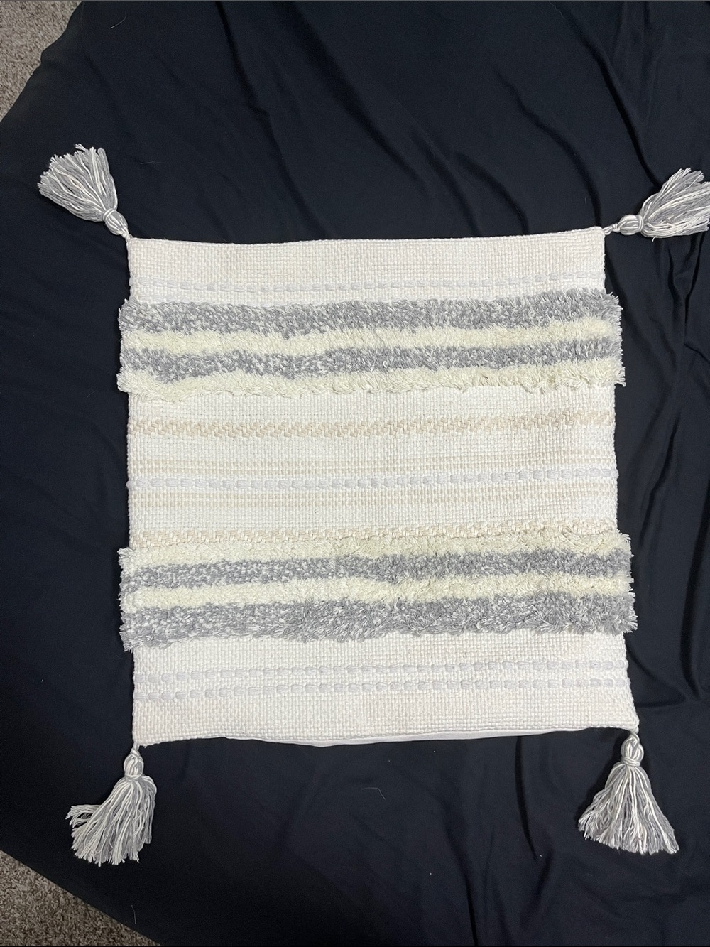 Textured Tassel Throw Pillow Cover - Ivory & Light Gray (2 Piece)